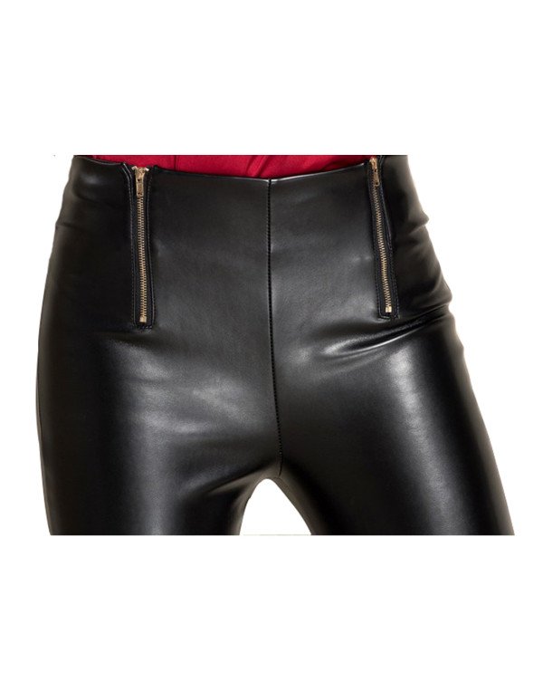 HugMe.fashion Ladies Leather Pant With Front Zip C...