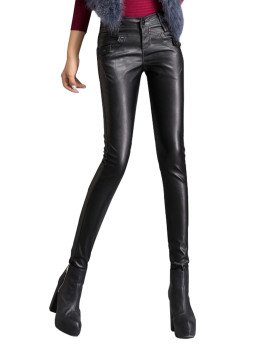 HugMe.fashion 6 Pocket Leather Ladies Pant in Black Color LPT7