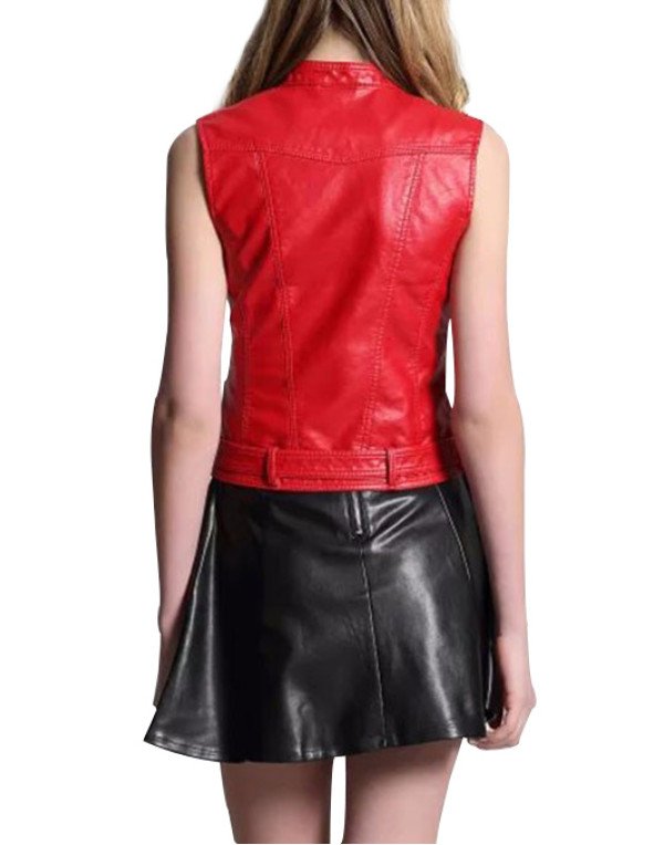 Genuine Sheep Leather For Women in Red Color Casual Biker Jacket LWC08