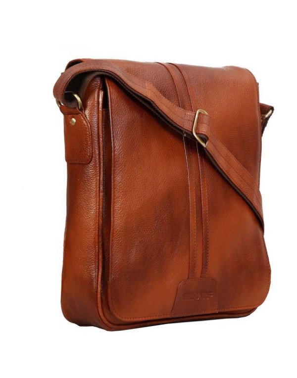 Branded Tan Crossbody Messenger Bag