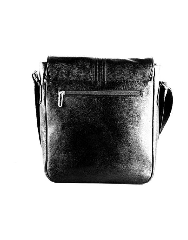 Genuine Leather Elegant Full Flap Cross Body Black Messenger Bag
