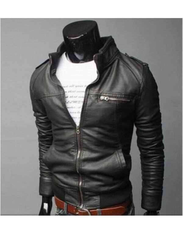 Men's fashion Jackets collar Slim motorcycle Genuine Leather Jacket Coat Outwear JK3
