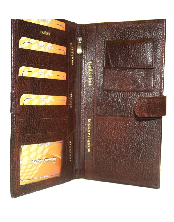 Brown Leather Travel Holder Wallet Passport Cum Credit Card Organizer