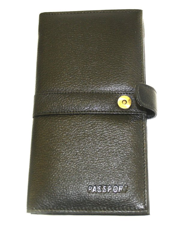 Genuine Leather Black Passport / Credit Card Organizer Pouch / Wallet