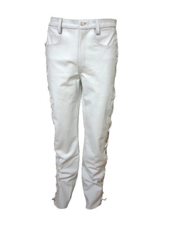 Genuine Sheep Leather Men Trouser in Zig Zag White Color PT5