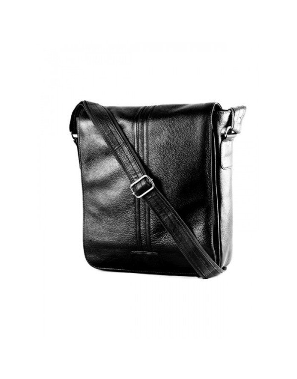 Genuine Leather Elegant Full Flap Cross Body Black Messenger Bag