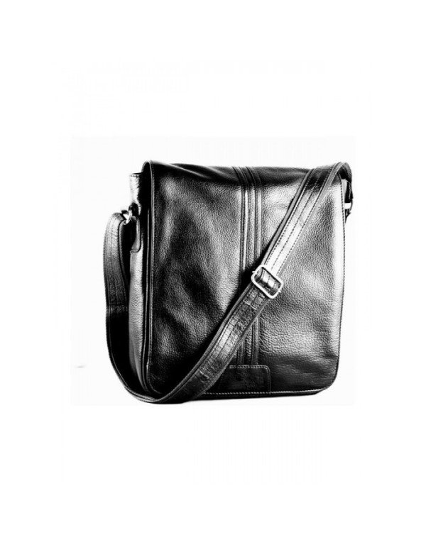 Genuine Leather Elegant Full Flap Cross Body Black Messenger Bag