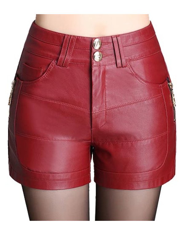 HugMe.fashion Sheep Leather Red Biker Short For Wo...