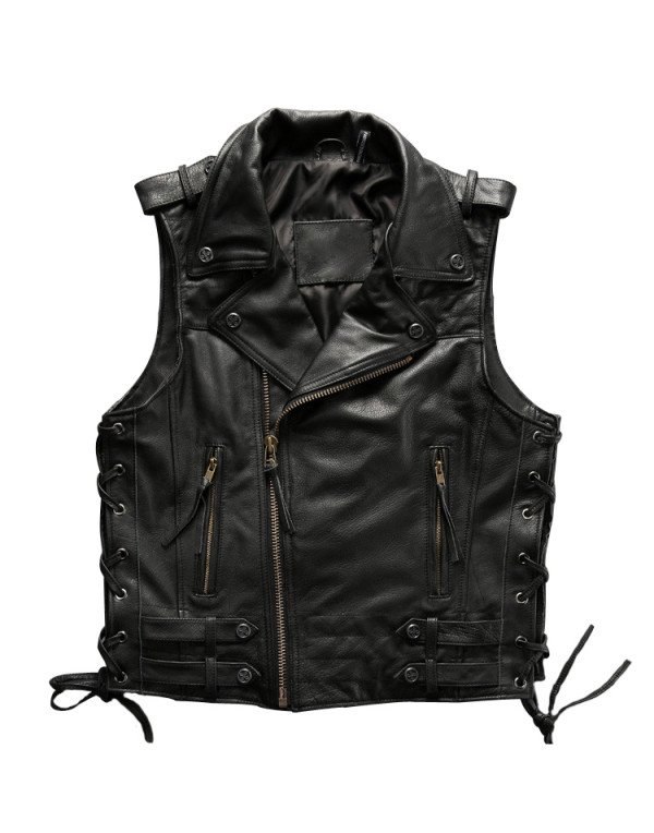 Biker Sheep Leather Waistcoat for in In Red Color ...
