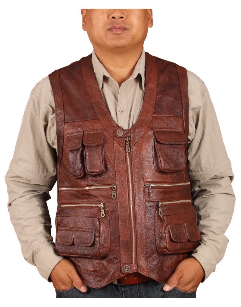 Hallhuber Leather Vest bronze-colored casual look Fashion Vests Leather Vests 
