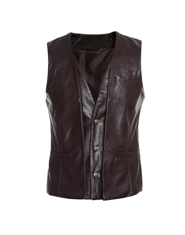 Genuine Sheep Leather Slim Fit Waistcoat for Men in Black and Tan Color WC18